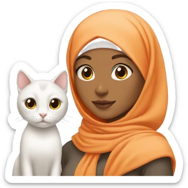 Hijabi girl with two cats, one orange cat and one white cat sticker