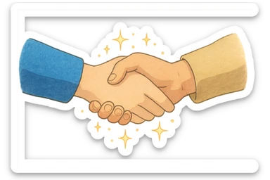 two hands shaking with sparkles, ghibli style sticker