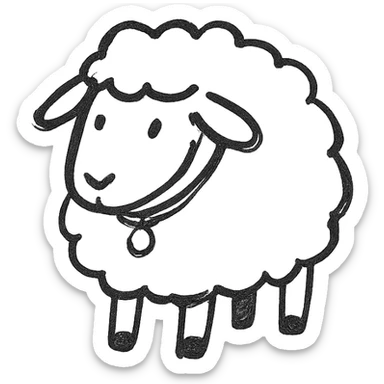 a sheep with a collar, hand drawn outline icon style sticker