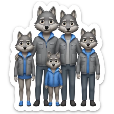 Wolf's family: mom, dad, 3 sons and 1 daughter sticker