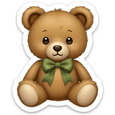 Teddy bear with khaki green bow sticker