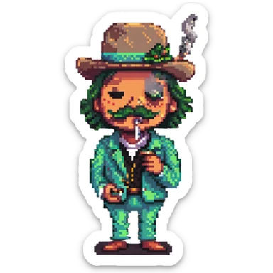 pixel art of a quirky character 'tralalero tralala' smoking a joint sticker