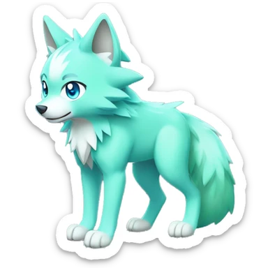 Cute Shy Shiny Pastel-Green Fakémon-Wolf-Pokémon with Cyan-Blue eyes Full Body sticker