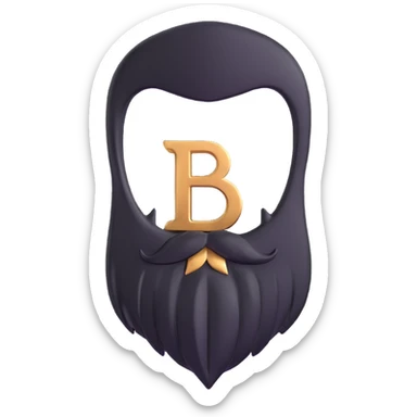 superhero emblem with stylized beard shape and letter B, metallic finish sticker