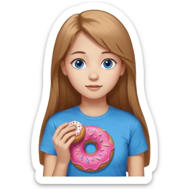 una ragazza dall‘ età di 19 anni con capelli castani chiaro lunghi e lisci ,  occhi celesti,  con addosso una maglietta con una ciambella senza orecchini  sticker