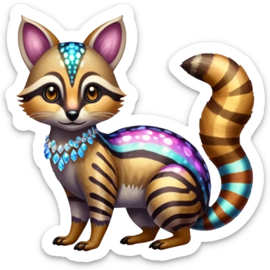 Sparkly glittery colorful fruity blingy crystalline Genet-Numbat-Ocelot-Tanuki-Ocicat-hybrid-fusion, full body sticker
