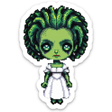 cute pixel Bride of Frankenstein with big eyes and signature hair sticker
