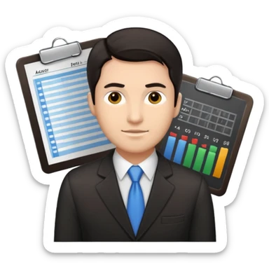 male dark hair auditor with spreadsheet emoji sticker