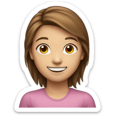 Girl with brown hair smiling kindly and waving sticker