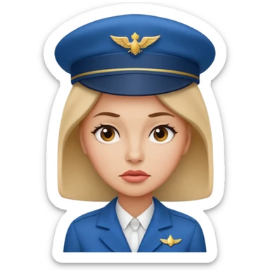 сгенерируй фото женщину с шапкой стюардессы и злая sticker