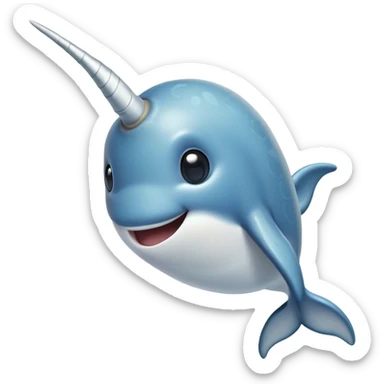 Cinematic Comical Narwhal Portrait Emoji, Head tilted dramatically with an exaggeratedly amused expression, featuring a sleek, elegantly streamlined body with a prominently spiraled ivory tusk and wide, comically expressive eyes full of playful disbelief, Simplified yet hilariously expressive features, highly detailed, glowing with a slightly sassy arctic glow, high shine, dramatic yet playful, stylized with an air of quirky marine mischief, soft glowing outline, capturing the essence of a meme-worthy narwhal that looks ready to side-eye its way into viral fame! sticker