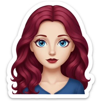 pretty long hair wavy dark wine red hair baddie with eyeliner and blue eyes sticker