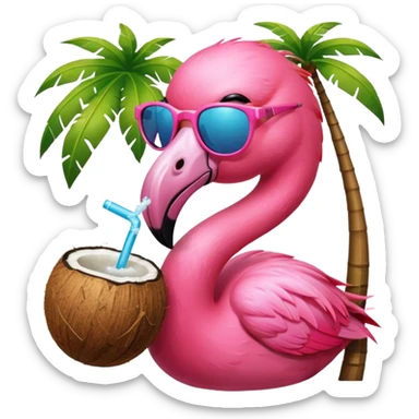 a flamingo with sunglasses and drinking a coconut, very beach summer vibes sticker