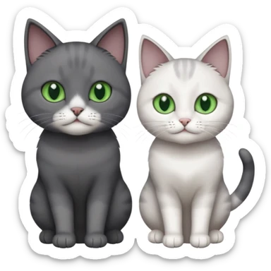 2 different coloured small cats including one dark grey and white cat and one completely solid dark grey cat with green eyes and only white paws sticker
