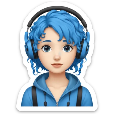 blue haired earringed heaphone wearing girl curly haired sticker