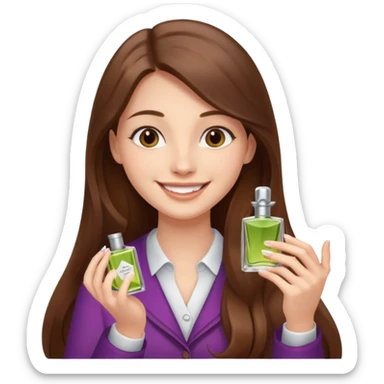 half body pretty long hair girl holding 1 parfume with smile sticker