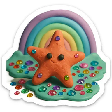 sea star, pastel rainbow colors, lots of shiny jewels, 3D look sticker