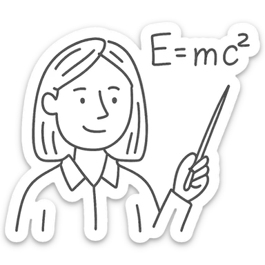 female math teacher, brown straight hair, Caucasian sticker