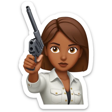 uma moça com uma arma apontando pra cabeça  sticker