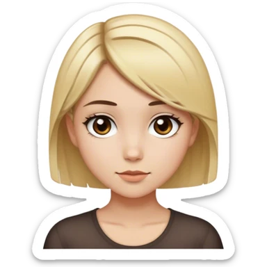 Uma menina jovem com cabelo curto castanho, com mecha loira, olho castanho escuro, fazendo pose sticker