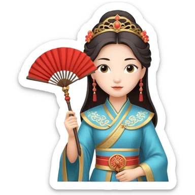 Chinese ancient mythology Princess Iron Fan, wearing gorgeous ancient costume, holding iron fan, elegant and confident, simple background, gentle expression sticker
