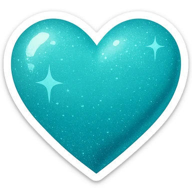 Remove the border from the glittery teal color heart with a subtle gradient. Keep the background transparent. Maintain the glittery and subtle gradient effect on the heart. sticker
