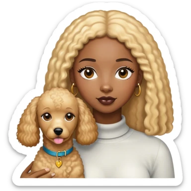 Black straight hair girl wiht golden pudel dog sticker