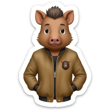 wild boar, punk hair, full body, stading, jacket sticker