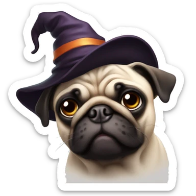 Pug with witch’s hat sticker