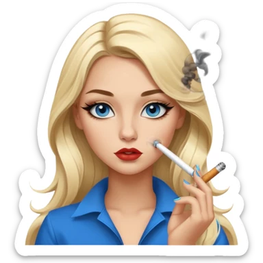 blonde gorgeous girl blue eyes long hair with latina makeup smoking a cigarette and blowing smoke baddie winged eyeliner  sticker