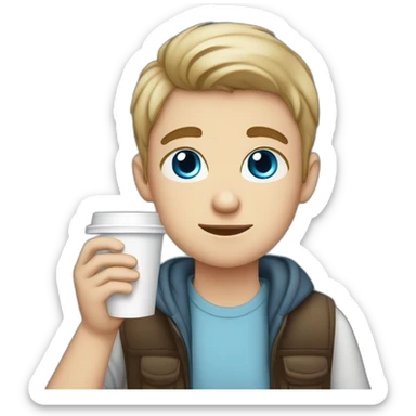 white blue eyed teen boy with a disposable cup of Coffee in his hands sticker