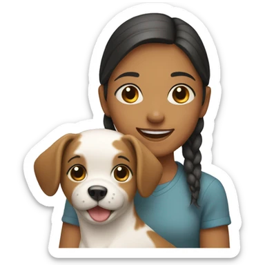 girl holding smiling dog sticker