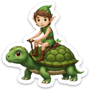 tiny forest elf man brown wavy hair riding a turtoise sticker