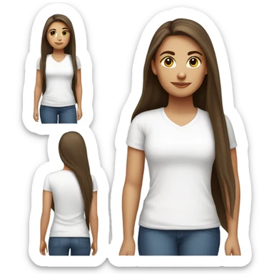 Brunette white girl in white t-shirt with long hair  sticker