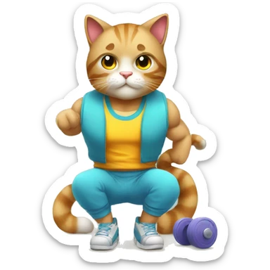 a cat in the gym training in clothes sticker