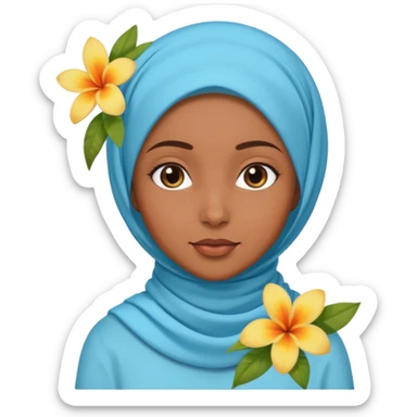 brown-skinned girl with a light blue hijab and a small tropical flower on her head sticker