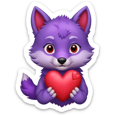 Cute purple wolf pup holding heart sticker