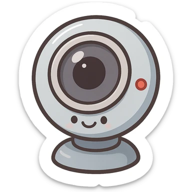 friendly cartoon chibi stickers style webcam with smiling face and red dot sticker