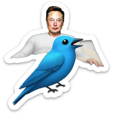 Elon Musk in a bed with the blue bird of Twitter with an X on it sticker