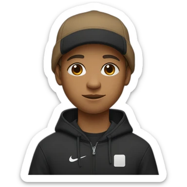 light brown boy with hair until his ears wearing a black nike cap and nike hoodie and black pants medium eye opening sticker