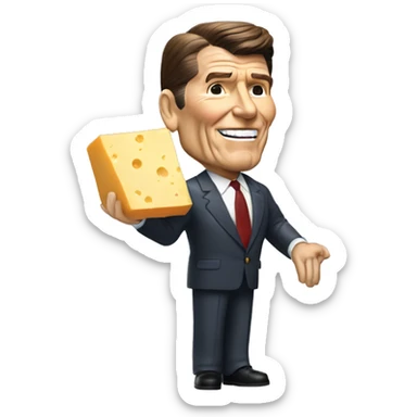 Fully body ronald reagan holding a block of cheese sticker