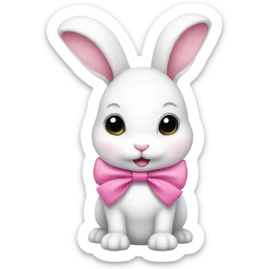 Cute white bunny with a pink bow sticker