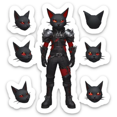 cool edgy elegant beautiful black grey punk techwear red fantasy nargacuga-bat-cat-Fakemon collar harness warrior full body sticker