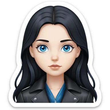 Girl with bog grey-blue eyes, long black hair with black leather coat  sticker