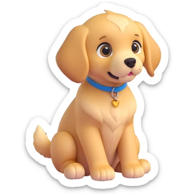3D style golden retriever puppy, playful, big eyes, sitting sticker