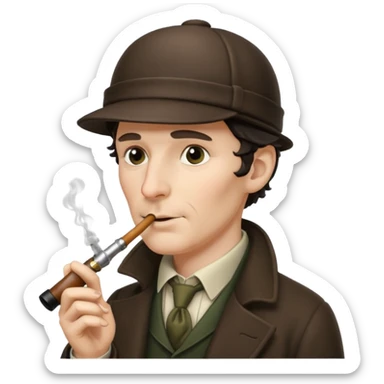 A side view of Sherlock Holmes wearing a deerstalker hat and smoking a curved meershaum pipe sticker