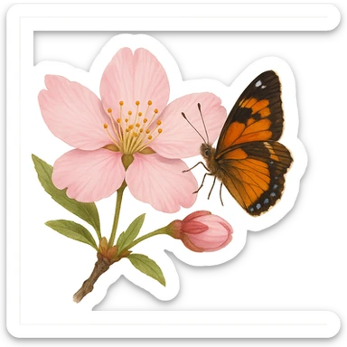 pink cherry blossom with a butterfly, no background sticker