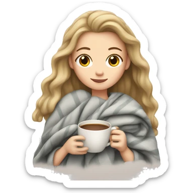 White girl with blanket and cup sticker