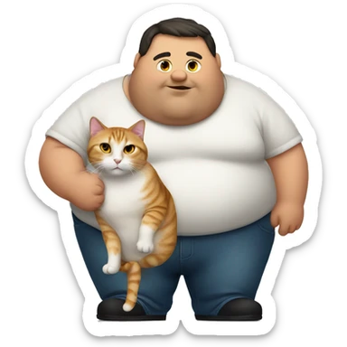 a fat guy with a cat sticker