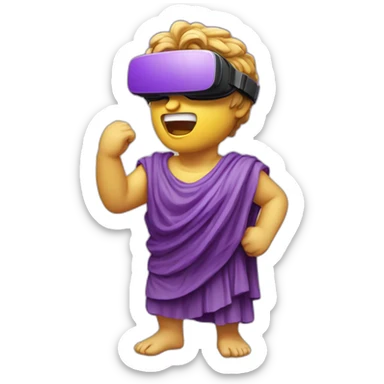 an EMOJI OF A ancient young greek statue, wearing VR headset, shouting purple colors,  sticker